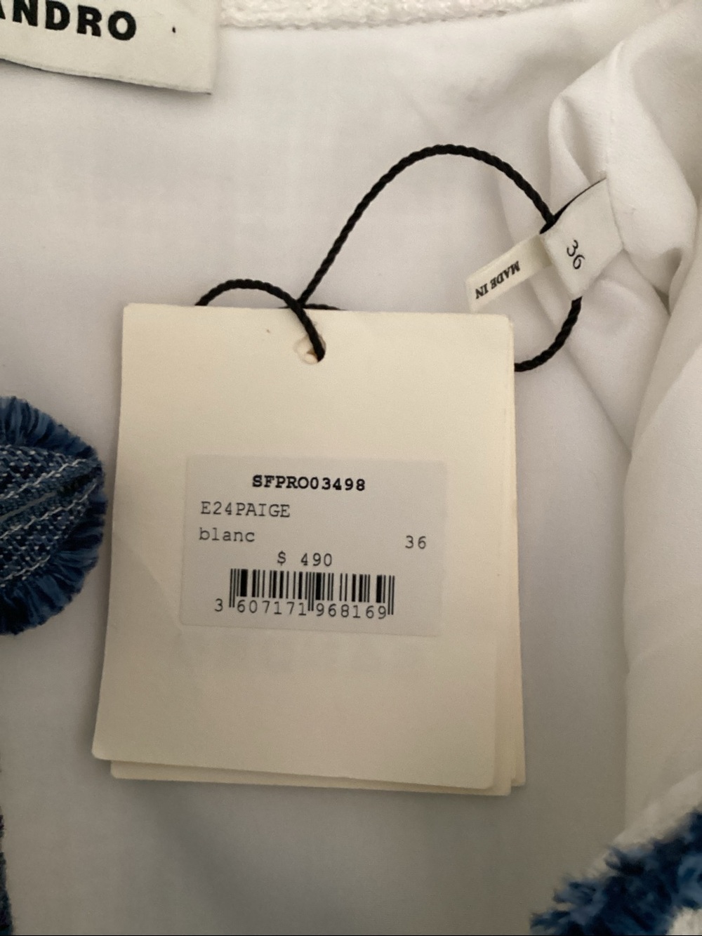 Sandro White Mini Dress with Blue Trim - Picture 11 of 11
